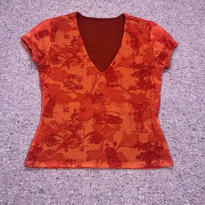 Camiseta de malla Nike para mujer reversible estampada naranja y roja talla XS Foto 1 de 4