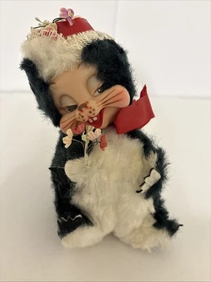 Adorable 1950s RUSHTON STUFFED ANIMAL  with Hat and Bouquet - Image 1 of 4