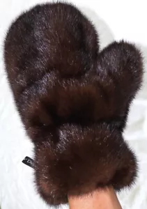 Nerz Handschuh Pelz Massage Wellness Streichel tailliert Lang Mink Glove d.Braun - Picture 1 of 6