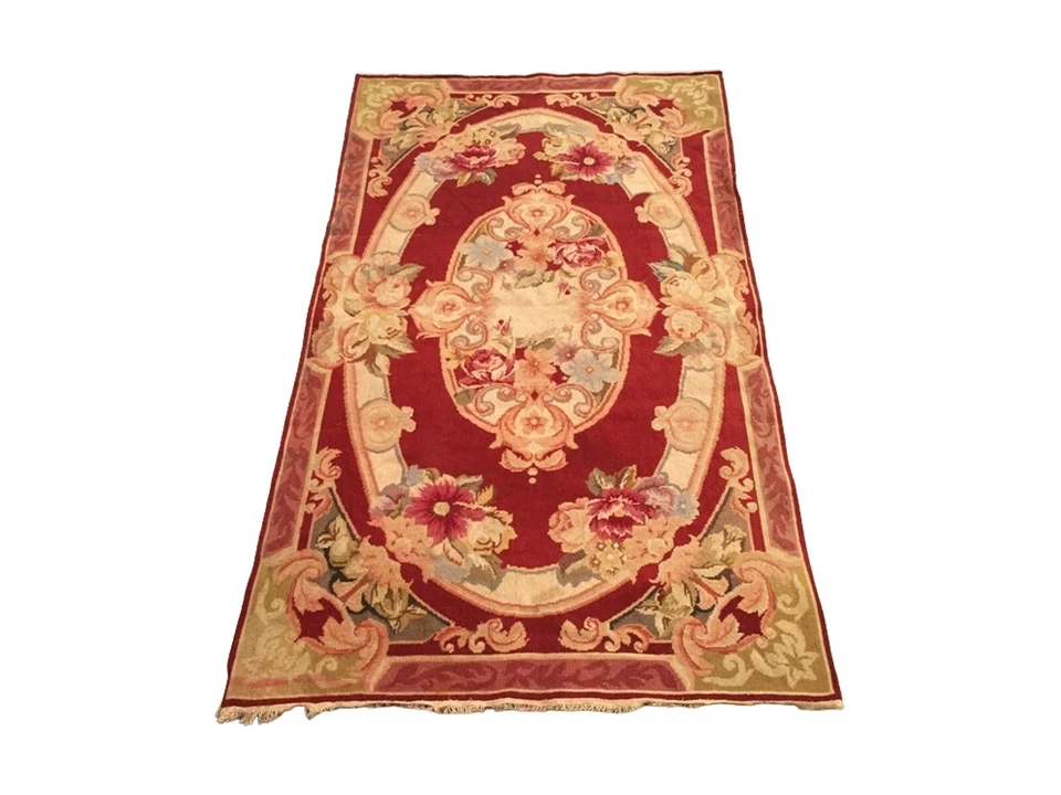 Alfombra francesa vintage Aubusson punta de aguja lana decoración del hogar alfombra 3x5 pies Foto 1 de 4