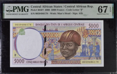 Central African States Republic 5000 Fr. 2000 P 304Ff Superb Gem UNC PMG 67 EPQ - Image 1 of 3