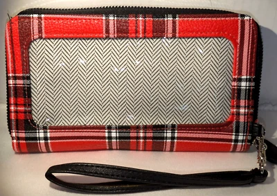 Cartera de muñeca a cuadros para teléfono móvil con asa de piel sintética Foto 1 de 4