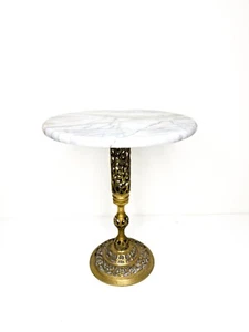 Vintage Netz Messing Carrara Marmorplatte Tisch | Pflanzenständer Beistelltisch - Bild 1 von 11