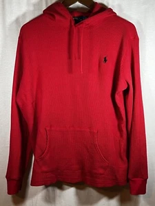 Polo Ralph Lauren Hombre Rojo Waffle Tejido Pullover Sudadera con Capucha Bolsillo Canguro - Imagen 1 de 7