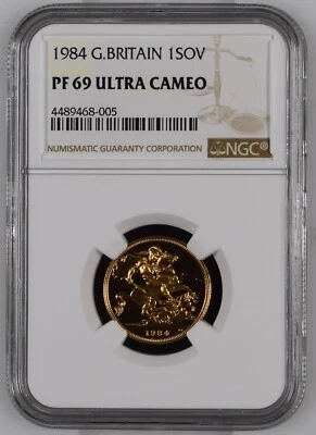 Great Britain 1984 Gold Proof Sovereign Coin NGC PF 69 UCAM ULTRA CAMEO QUEEN - Image 1 of 2