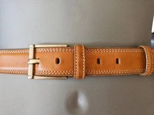 Men's Quality Tan Leather Belt white stitching Silver Buckle TERGAN Turkey - Picture 1 of 4
