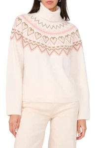 1.state - Women's Heart Turtleneck Sweater-Antique White-Size Medium - Picture 1 of 7