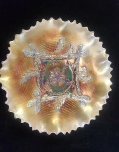 Antique Vintage Apple Blossom Twigs Marigold Carnival Glass Dugan Plate 1900s - Bild 1 von 9