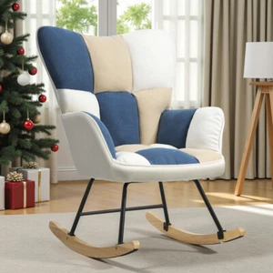 Schaukelsessel Schaukelstuhl Relaxsessel Armlehne Gepolsterter Sessel Holzkufen - Bild 1 von 8