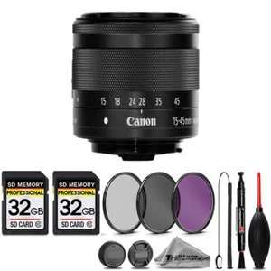 Canon EF-M 15-45mm f/3.5-6.3 IS STM Lens Graphite+3 FILTER+64GB STORAGE BUNDLE - Picture 1 of 4