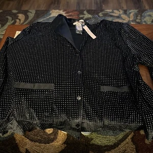 Victoria’s Secret Black Velvet Glitter Polka Dot Pajamas Lounge Top Sz XL - Picture 1 of 7