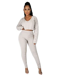 Sexy Hermoso Conjunto de Top Corto y Pantalones Cintura Alta para Mujer Manga Larga - Imagen 1 de 1