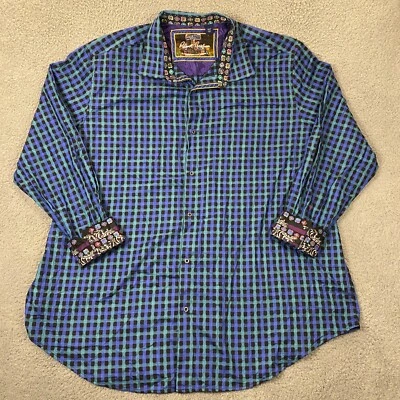 Рубашка Robert Graham 4XLT большая и высокая с откидными манжетами вышитая дронго синий чек - Изображение 1 из 4