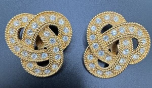 Avon Knot Clip-On Earrings Clear Rhinestone Gold Tone 1 3/16" - Picture 1 of 5