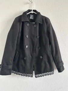 SRA Women Small Peacoat Jacket Coat Black Faux Black Size L Youth (15) - Picture 1 of 6