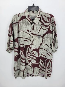 Local Motion Hawaiian Shirt Mens Large Maroon Gray Floral Short Sleeve Button Up - Picture 1 of 10