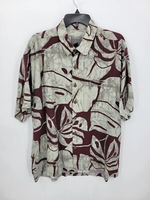 Local Motion Hawaiian Shirt Mens Large Maroon Gray Floral Short Sleeve Button Up - Image 1 of 4