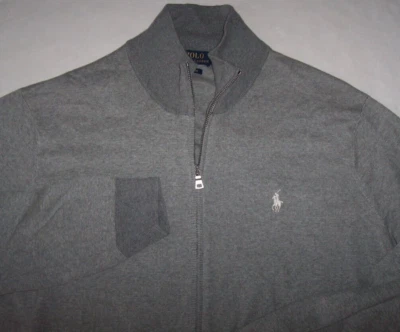 NWT Polo Ralph Lauren GRAY PIMA COTTON FULL-ZIP Sweater Jacket 2XB WHITE PONY - Image 1 of 4