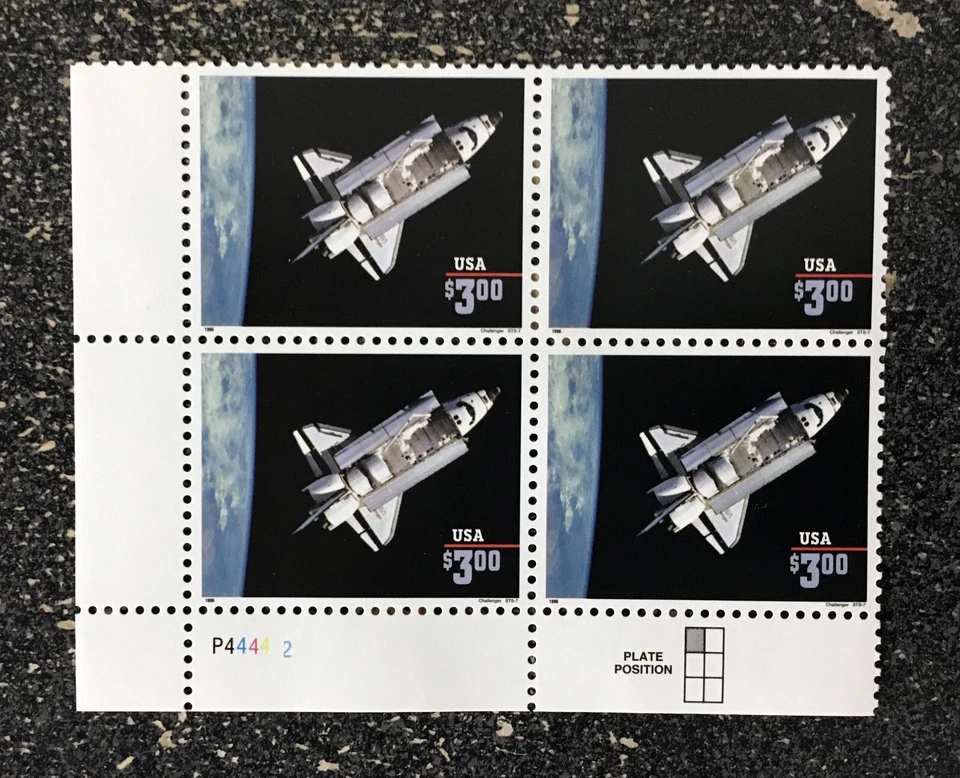 1996USA #2544b $3.00 Space Shuttle Challenger - Plate (#44442) Block of 4  Mint - Image 1 of 1