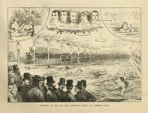 CAPTAIN MATTHEW WEBB SKETCHES AT THE SIX DAYS' SWIMMING MATCH AT LAMBETH BATHS - Picture 1 of 1