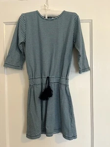 BELLA BLISS -Girls Long Sleeved Dress Cotton Blue Striped Drop Waist Sz 10 - Picture 1 of 5