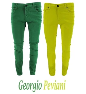 New Mens Georgio Peviani Vice Jeans Yellow Green Slim Fit Leg Basic Denim Jeans