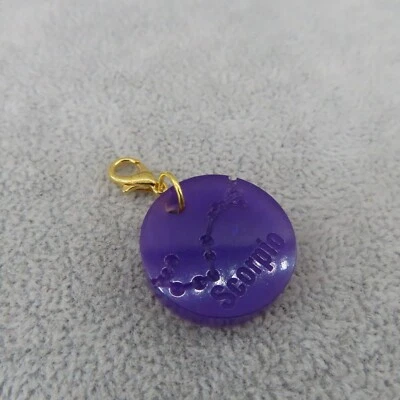 SCORPIO Zodiac Sign Charm Zipper Pull Keychain Add On Clip Gold Tone Purple - Image 1 of 4