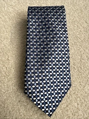 Corbata de cuello vintage Birmania Bibas 100 % seda para hombre hecha en EE. UU. azul con crema Foto 1 de 4