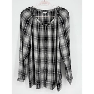 J Jill Womens Rayon Sz XL Gray Plaid Tunic Shirt Long Sleeve Button Up Blouse - Picture 1 of 10