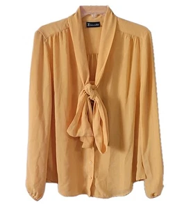 7th Avenue Blouse Womens L Mustard Yellow Tie Neck Secretary Career Business Top - Bild 1 von 12