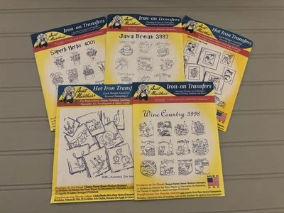 Lot of 5 Aunt Martha New Blue Label Tea Towel & Kitchen Embroidery Transfers - Image 1 of 4