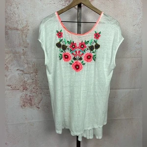 SUNDANCE embroidered oaxaca tunic top size L linen boho artsy white shirt gauze - Picture 1 of 4