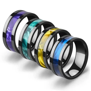 Herren Titan Stahl Ring Farbe Inlay Ehering Größen 7-13 - Bild 1 von 5