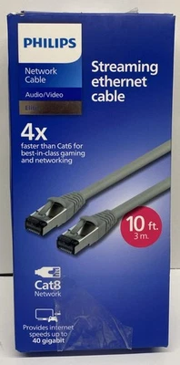Philips Cat8 Network Cable 40GPS 10ft Cat 8-Streaming Gaming-Gray - Image 1 of 3