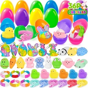 36 Pack Prefilled Easter Eggs with Toys Inside, Colorful Plastic Multicolor - Picture 1 of 7