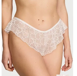 Victorias Secret TEASE Bridal Flutter Cheeky Panty White Heart Mesh XL NWT - Picture 1 of 4