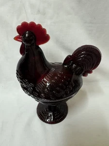 Dark Red Glass Rooster Covered Dish Standing Chicken Depression Style - Picture 1 of 7