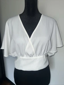 Shein Cute Off White Crop Top Blouse Wrap In The Back Top Size Medium - Picture 1 of 10