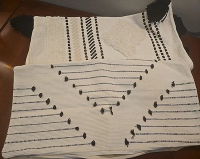 Набор из 2 синих страниц богемное наволочки 20 x 20/кремовый, белый и черный / новый без ярлыков - Изображение 1 из 4