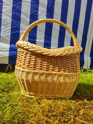 Wicker Basket with Braided Rim – Handwoven Rustic Willow Basket - Image 1 of 4