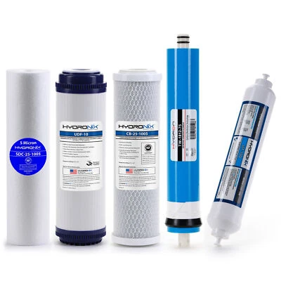 Reverse Osmosis Replacement Filter Set RO Cartridges 5 pcs, 75 GPD Membrane, QC - Image 1 of 4