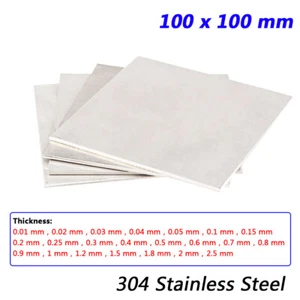 Thick 0.01mm - 2.5mm 304 Stainless Steel Sheet Plate Panel 100x100mm Cut to Size - Picture 1 of 11
