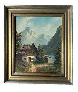 Ein Ploch Öl auf Leinwand Landschaftsgemälde gerahmt - Bild 1 von 4