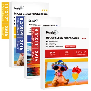 Lot Koala Glossy Photo Printer Paper, 8.5x11 8.5x14 11x17 ,36lb Inkjet Printers - Picture 1 of 24