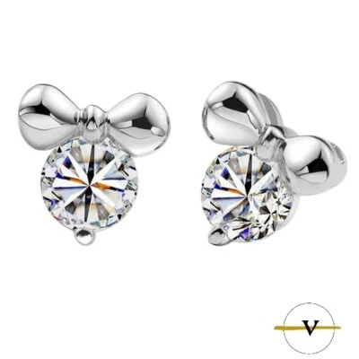 ORECCHINI DONNA CON FIOCCO E ZIRCONE COLORE DIAMANTE IN ARGENTO 925 - Immagine 1 di 4