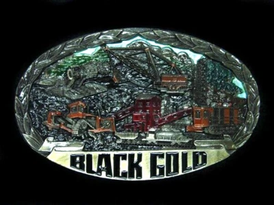 SL07129 *NOS* VINTAGE 1982 **BLACK GOLD** OILFIELD COMMEMORATIVE BELT BUCKLE - Image 1 of 2