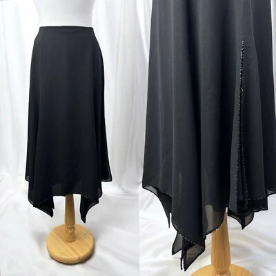 Pañuelo negro transparente con cuentas falda midi en capas años 90 con cuentas hadas glamour formal Foto 1 de 4