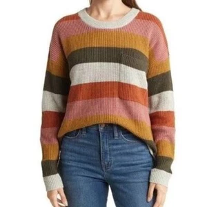MADEWELL Striped Cotton Pocket Hi- Low Knit Pullover Sweater Cozy Casual Size M - Picture 1 of 7