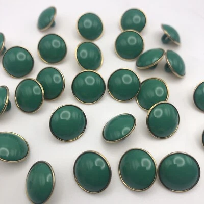 Vintage Green w/ Gold Border Dome Round Shank Buttons 15mm Lot of 6 & 60 D816 - Image 1 of 4