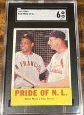 1963 TOPPS #138 PRIDE OF N.L. WILLIE MAYS STAN MUSIAL BASEBALL CARD SGC 6 EX/MT